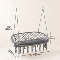 Outsunny Patio Hammock Chair 2 Seat, Hanging Rope Hammock Swing Chair with Metal Frame and Cushion, Large Macrame Seat for Indoor and Outdoor 396 lbs Capacity, Dark Grey(m-3)