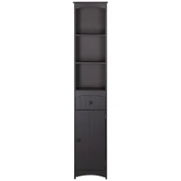 HOMCOM Bathroom Storage Cabinet, Free Standing Bathroom Storage Unit, Tall Linen Tower with 3-Tier Shelves and Drawer, Brown(m-11)