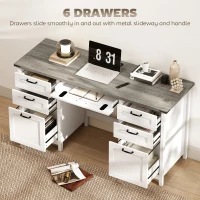 HOMCOM Computer Desk with Drawers Office Desk with 7 Drawers Charging Station Study Table 57" Brown White(m-4)
