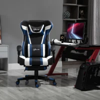 Vinsetto High Back Gaming Chair, Racing Style Ergonomic Computer Desk Chair with Adjustable Height, Retractable Footrest, Headrest and Lumbar Support, Blue(m-7)