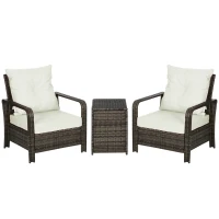 Outsunny 3 Piece Patio Furniture, PE Wicker Storage Table & Chairs, Beige(m-1)