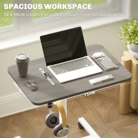 HOMCOM Height Adjustable Standing Desk, Pneumatic Sit Stand Desk with Wheels and Headphone Hook, Grey Wood Grain(m-6)