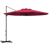 Outsunny 10 FT Cantilever Umbrella, Aluminum Hanging Offset Umbrella with 360°Rotation, Crank, Tilt, Cross Base, Red(m-9)