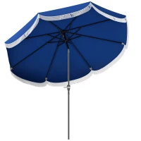 Outsunny 9FT Patio Umbrella Parasol, UPF 30+ Outdoor Market Umbrella with Crank, 8 Ribs, Push Button Tilt, Blue(m-9)