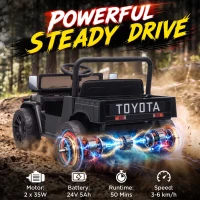 Qaba Licensed Toyota Pickup Ride on Truck, 24V Kids Electric Car with Dual Motors, Up to 3.7MPH for Kids 3-8 Years Black(m-6)