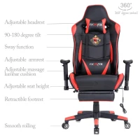 Ficmax Large Size Executive Racing Style Computer Gaming Chair with Lumbar Massage Support and Retractible Footrest - Red/Black(m-5)