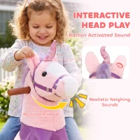 Qaba Ride on Horse for Kids 2+ Years, 29.5" Height Plush Ride On Pony Riding Horse with Rotatable Head and Sounds, Pink(m-6)