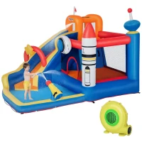 Outsunny 5-in-1 Kids Bounce House Inflatable Water Slide with Pool, Water Cannon, Climbing Wall, Inflator Included, Jumping Castle Kids Backyard Activity Outdoor Water Play Toy(m-1)