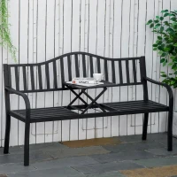 Outsunny Metal Outdoor Bench with Liftable Middle Table, Patio Loveseat, Garden Bench for Lawn, Porch, Seats 2–3 People, Black(m-1)