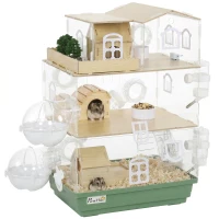 PawHut Large Hamster Cage, 3 Tiers Acrylic Hamster Habitat with Water Bottles, Running Wheel for Pet Mice, Dwarf Hamster(m-13)