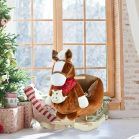 Qaba Baby Rocking Horse, Plush Animal Rocker for Toddlers Aged 18-36 Months, Stuffed Ride Toy with Hand Puppet, Sounds, Seat Belt, Brown(m-8)