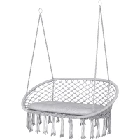 Outsunny 2-Person Hammock Chair Macrame Swing with Soft Cushion, Hanging Cotton Rope Chair for Indoor Outdoor Home Patio Backyard, Light Gray(m-11)