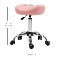 HOMCOM Ergonomic Saddle Stool with Wheels, Adjustable PU Leather Saddle Chair, 360° Swivel, NO Back Pain, Healthy Posture, Salon Chair for Massage Medical Home, Pink(m-3)