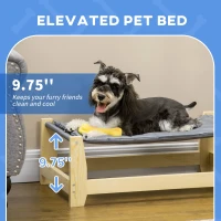 PawHut Raised Pet Bed Wooden Frame Dog Cot with Washable Cushion for Small Medium Sized Dogs Indoor Outdoor, 35.5" x 20" x 11"(m-4)