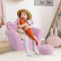 Qaba Kids Sofa Set with Footstool, Princess Sofa with Diamond Decoration(m-2)