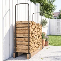 Outsunny DIY Firewood Rack with Customisable Width, Heavy Duty Steel Log Store Indoors, Log Storage Bracket Holder, Black(m-12)