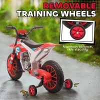 Aosom Kids Dirt Bike 12V Battery-Powered Ride-On Electric Motorcycle with Charging Battery, Training Wheels Red(m-6)