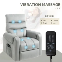 HOMCOM Power Lift Chair, Velvet Touch Upholstered Recliner Chair for Elderly with Vibration Massage, Remote Control, Side Pockets, Grey(m-6)