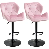 HOMCOM Velvet-Touch Bar Stool Set of 2 Fabric Adjustable Height Armless Counter Chairs with Swivel Seat, Pink(m-2)