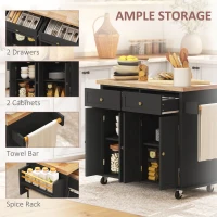 HOMCOM 44" Mobile Kitchen Island Table, Kitchen Island Cart on Wheels with Storage Cabinets, 2 Drawers, Black(m-6)