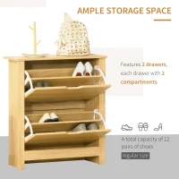 HOMCOM Shoe Storage Cabinet with 2 Flip Drawers and Adjustable Shelves for 8–12 Pairs of Shoes, Natural Wood(m-4)