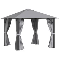 Outsunny 10' x 10' Patio Gazebo Outdoor Aluminum Frame Canopy Shelter with Curtains, Vented Roof for Garden, Lawn, Backyard and Deck, Grey(m-2)