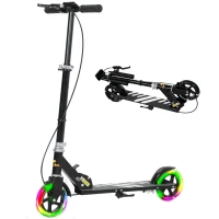 Qaba Scooter for Kids Ages 3-8 with Light Up Wheels, Adjustable Handlebar, Rear Brake & Handbrake for Girls and Boys, Black(m-2)