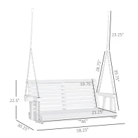 Outsunny 46" 2-Person Porch Swing Wooden Patio Swing Bench with Cup Holders, Slatted Design, Chains, 440lb Weight Capacity, White(m-3)
