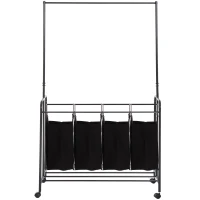 HOMCOM 4-Bag Rolling Laundry Sorter Cart Heavy Duty with Hanging Bar Large Washing Bag and Wheels Laundry Storage Black(m-11)