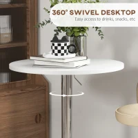 HOMCOM High Top Bar Table, Adjustable Round Kitchen Table with Swivel Top and Steel Base, Bistro Table for 2 People, White(m-5)