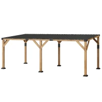 Outsunny 10' x 20' Wooden Gazebo, Hardtop Lean-to Gazebo Pergola with Galvanized Steel Sloped Roof, Light Walnut(m-1)