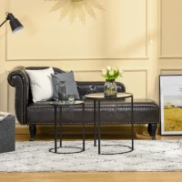 HOMCOM Set of 2 Nesting Coffee Tables with Metal Base, Round Side Table with Tempered Glass Tabletop for Living Room, Bedroom, Black(m-1)