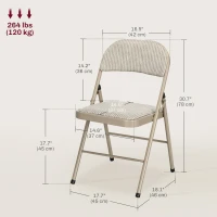 HOMCOM Set of 4 Metal Foldable Chairs, Linen Fabric Padded Folding Chairs with Cushion Seat and Open Back for Indoor, Beige(m-3)