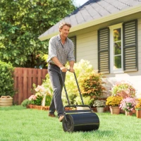 Outsunny Heavy Duty Lawn Roller, 20" Push/Tow Behind Sod Roller, Grass Flattener Filled with 11gal Water/136lbs Sand, Black(m-8)