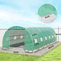 Outsunny 26' x 10' x 6.6' Walk-in Tunnel Hoop Greenhouse, PE Cover, Steel Frame, Roll-Up Zipper Door & 12 Mesh Windows for Flowers, Vegetables, Tropical Plants, Light Green(m-3)