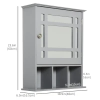 kleankin Bathroom Cabinet Wall Mount with Mirror Door 3 Shelf Organizer for Bathroom, Kitchen, Bedroom, Grey(m-3)