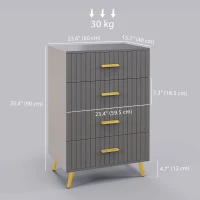 HOMCOM 4 Drawer Cabinet, Drawer Chest for Bedroom, Chest of Drawers with Aluminium Legs and Gold Handles, Dark Grey(m-3)