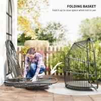 Outsunny Hanging Egg Chair, Foldable Rattan Garden Swing Chair with Installation Kit, Thickened Cushion and Headrest, Dark Grey(m-6)