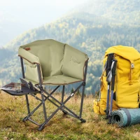 Outsunny Folding Camping Chair, Padded Director Chair with Side Table and Cup Holder, Portable for Picnic, Beach, Hiking, Travel, Green(m-10)