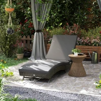 Outsunny Patio Wicker Chaise Lounge Chair, Outdoor PE Rattan Sun lounger with Adjustable Backrest and 2 Wheels, Gray(m-2)