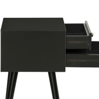 HOMCOM Side Table, Modern End Table with 2 Pull Out Drawers, Side Table with Display Tabletop and Solid Acacia Legs, Black(m-6)