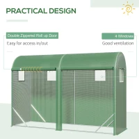 Outsunny 10' x 3' x 7' Walk-in Lean-to Greenhouse, Steel, 4 Zipper Roll-up Windows & 2 Doors, UV Protecting PE Cover, Green(m-6)