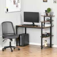 HOMCOM Compact Computer Desk with 4-Tier Open Bookshelf, Writing Table with Steel Frame for Home Office, Rustic Brown(m-14)