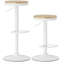 HOMCOM Wood Barstools Set of 2, Swivel Bar Stools with Adjustable Height for Kitchen Counter, Natural Wood and White(m-9)