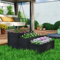 Outsunny Vinyl Raised Garden Bed Kit, 3-Tier Elevated Garden Box with Open Bottom, DIY Assembly, Outdoor Raised Planter Box(m-1)