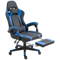 Vinsetto High Back Gaming Chair, PU Leather Racing Style Gamer Computer Chair with Retractable Footrest with Lumbar Support, Pillow and Adjustable Padded Armrests, Blue(m-11)