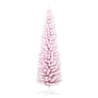 HOMCOM 7' Decorated Christmas Tree Snow Flocked Artificial Christmas Tree with Pencil Shape, Realistic Branches, Pink(m-1)