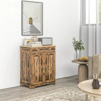 HOMCOM Kitchen Storage Cabinet, Sideboard Floor Cupboard with Solid Wood Top, Adjustable Shelf, and 2 Drawers, Brown(m-2)