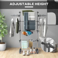 HOMCOM Garment Drying Rack Stainless Steel Folding Clothes Hanging Rack with Side Wings Castors for Indoor Outdoor Grey(m-4)