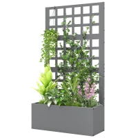 Outsunny Galvanized Raised Garden Bed Planter Box with Trellis for Climbing Plants, Vegetable, Vines, 24" x 9" x 44.5", Gray(m-1)